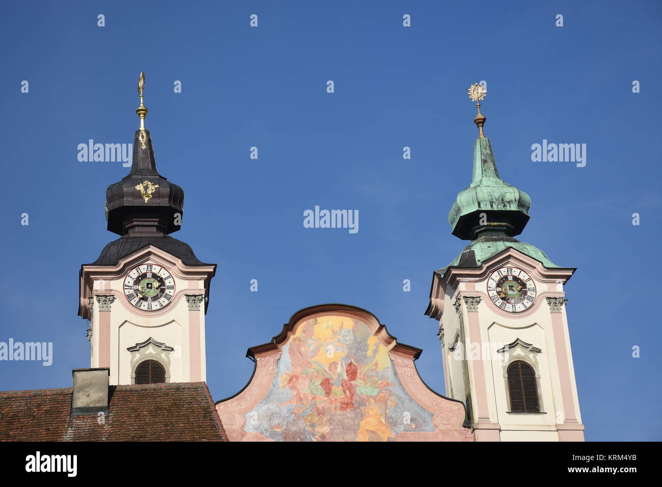 Steyr,zwischenbrÃ¼cken,st. Michael's chiesa,parrocchia,st. Michael,bÃ¼rgerspitalskirche,chiesa,steeple Foto Stock