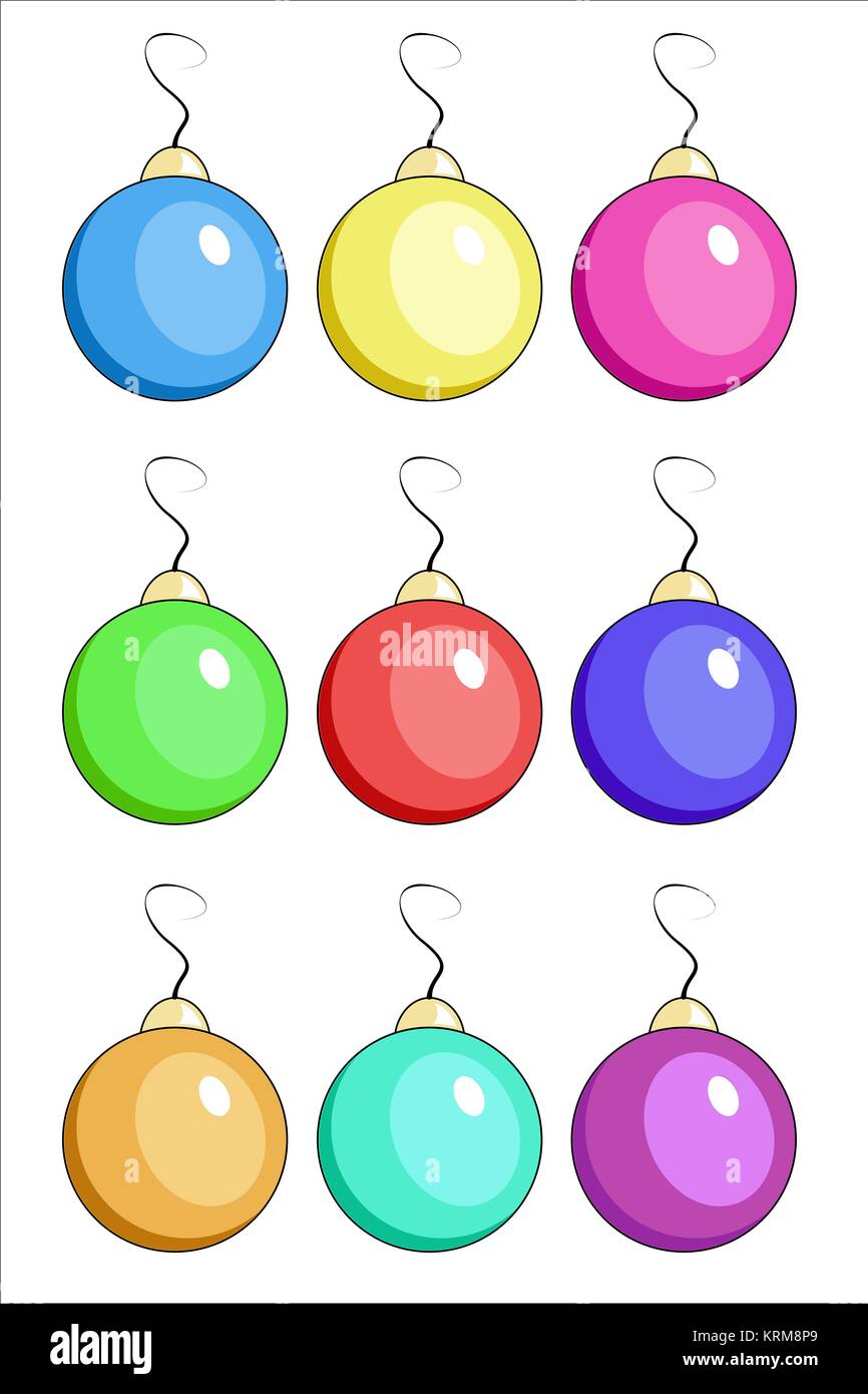 Illustrazione di nove palle di Natale di colori diversi Foto Stock