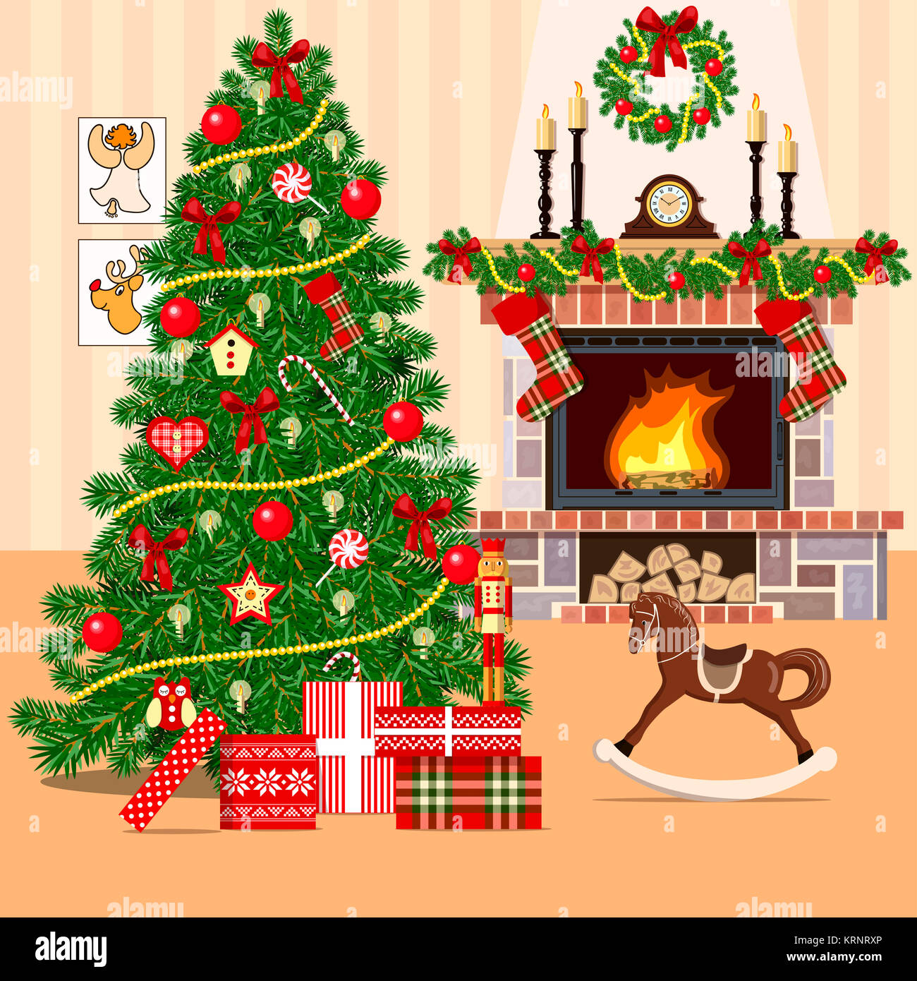 Natale camera decorata con albero di natale Foto Stock