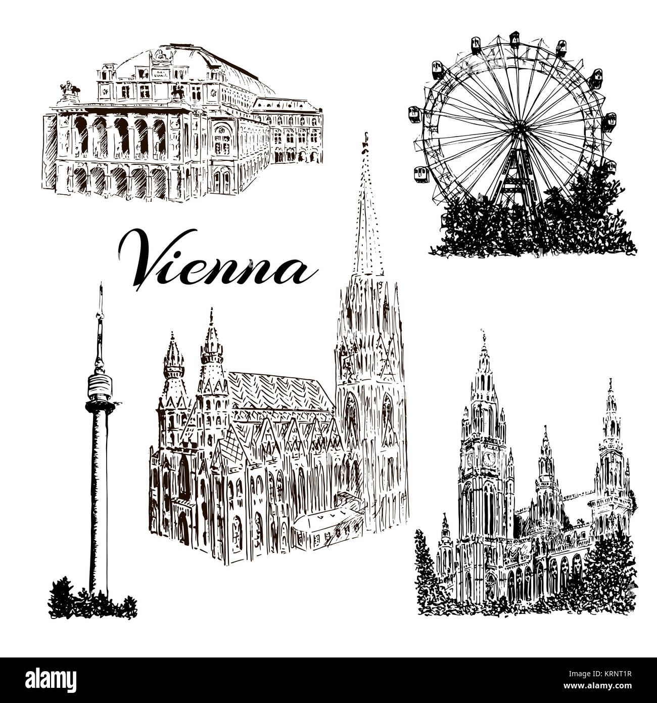 Vienna - disegnato a mano Collezione bildings Foto Stock