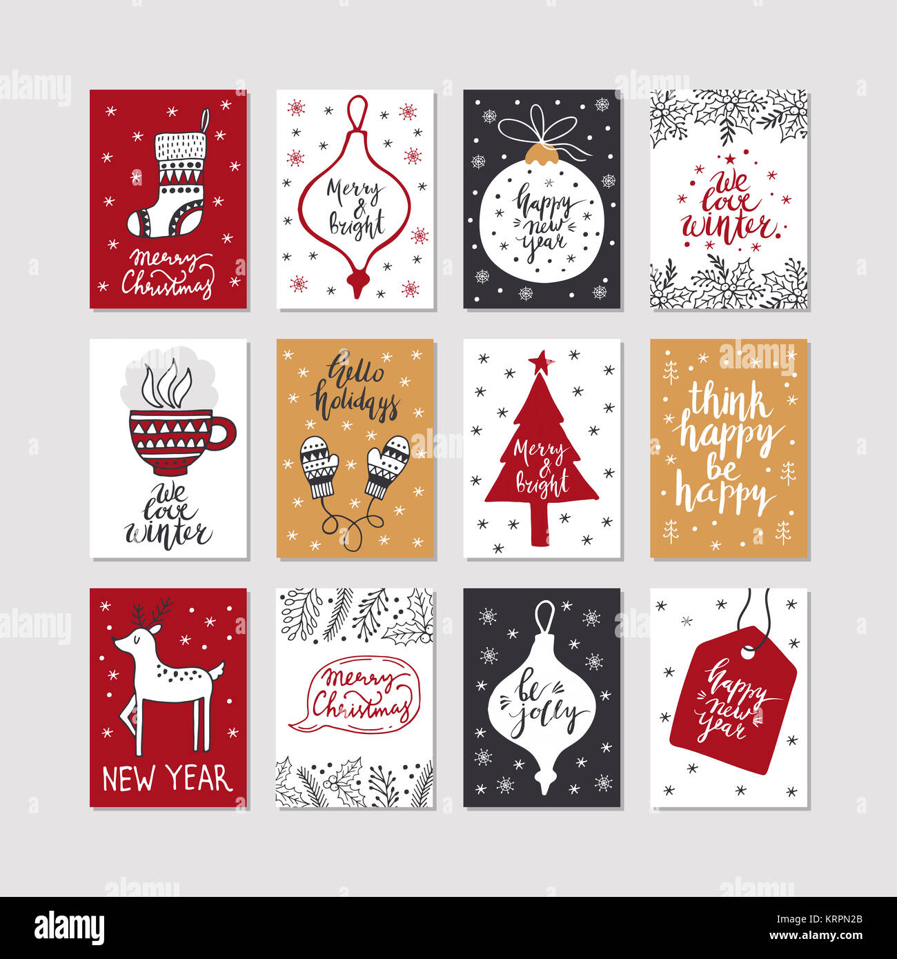 Set di Natale poster. illustrazione. Merry Holidays Foto Stock