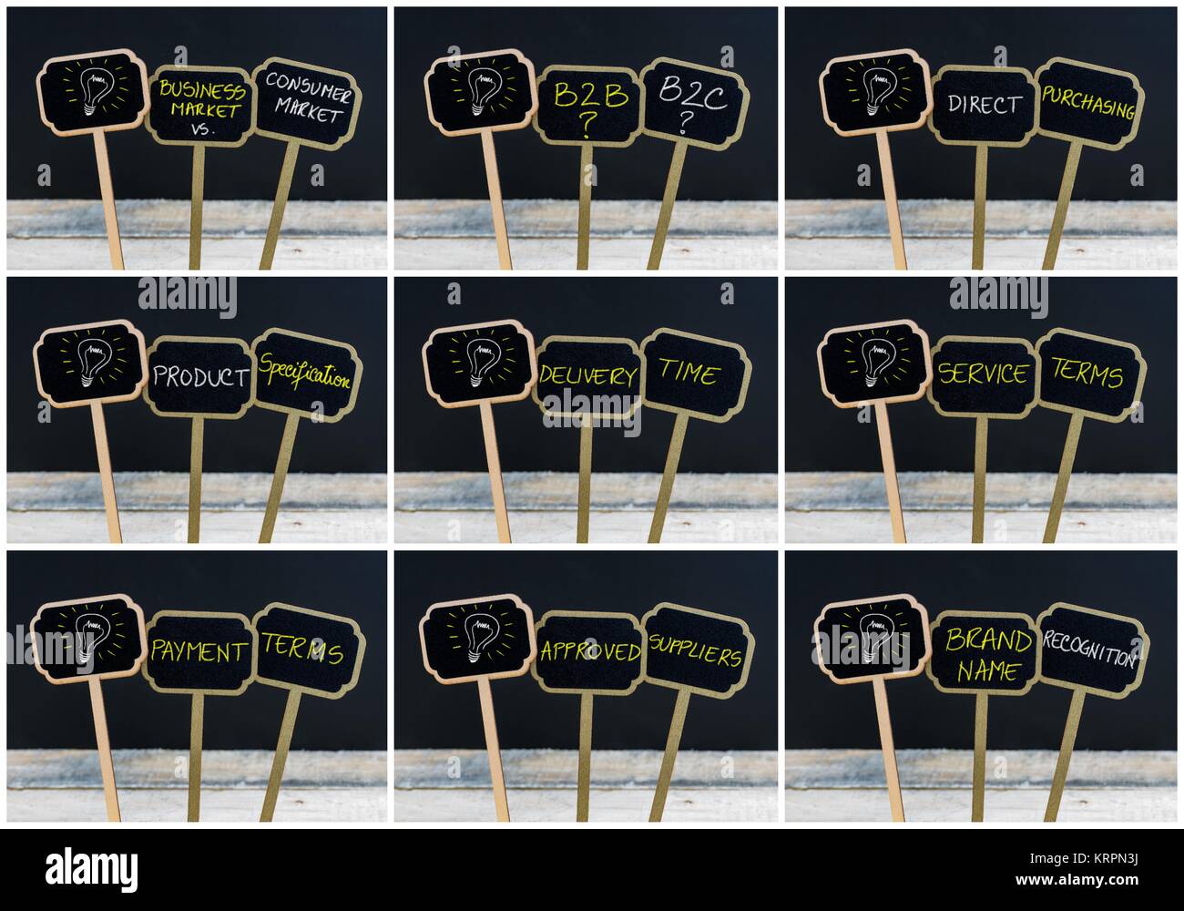 Photo Collage di concetto messaggi scritti con il gesso e la lampadina della luce come simbolo per idea Foto Stock