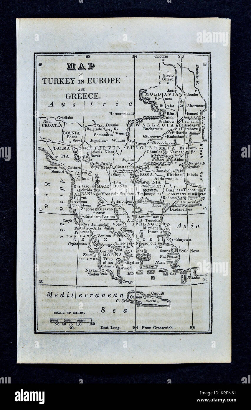 1830 Nathan Hale mappa - La Turchia in Europa - Costantinopoli Istanbul Grecia Atene Creta Foto Stock