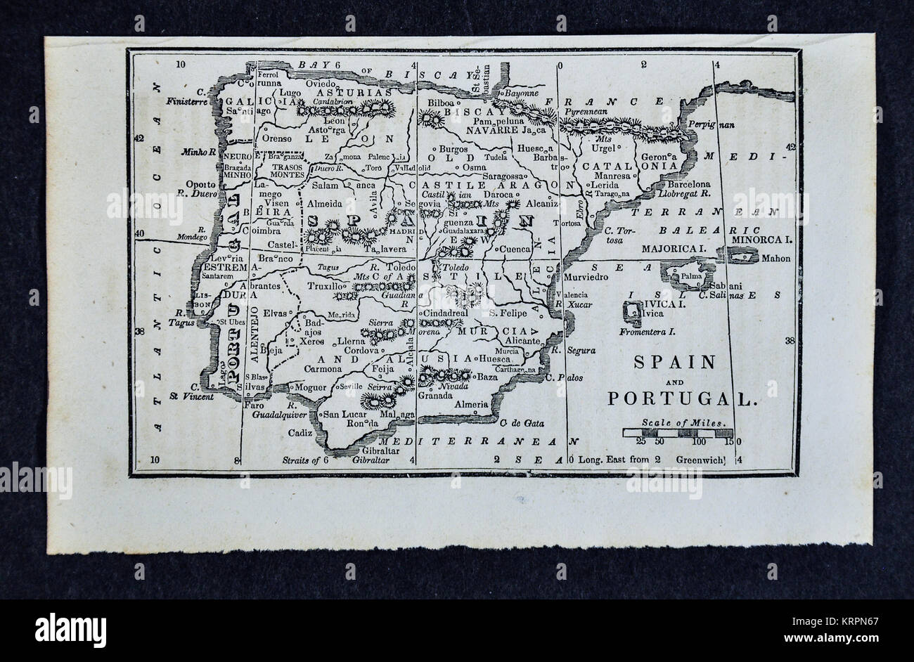 1830 Nathan Hale Mappa - Spagna Portogallo - Lisbona madrid barcellona Foto Stock