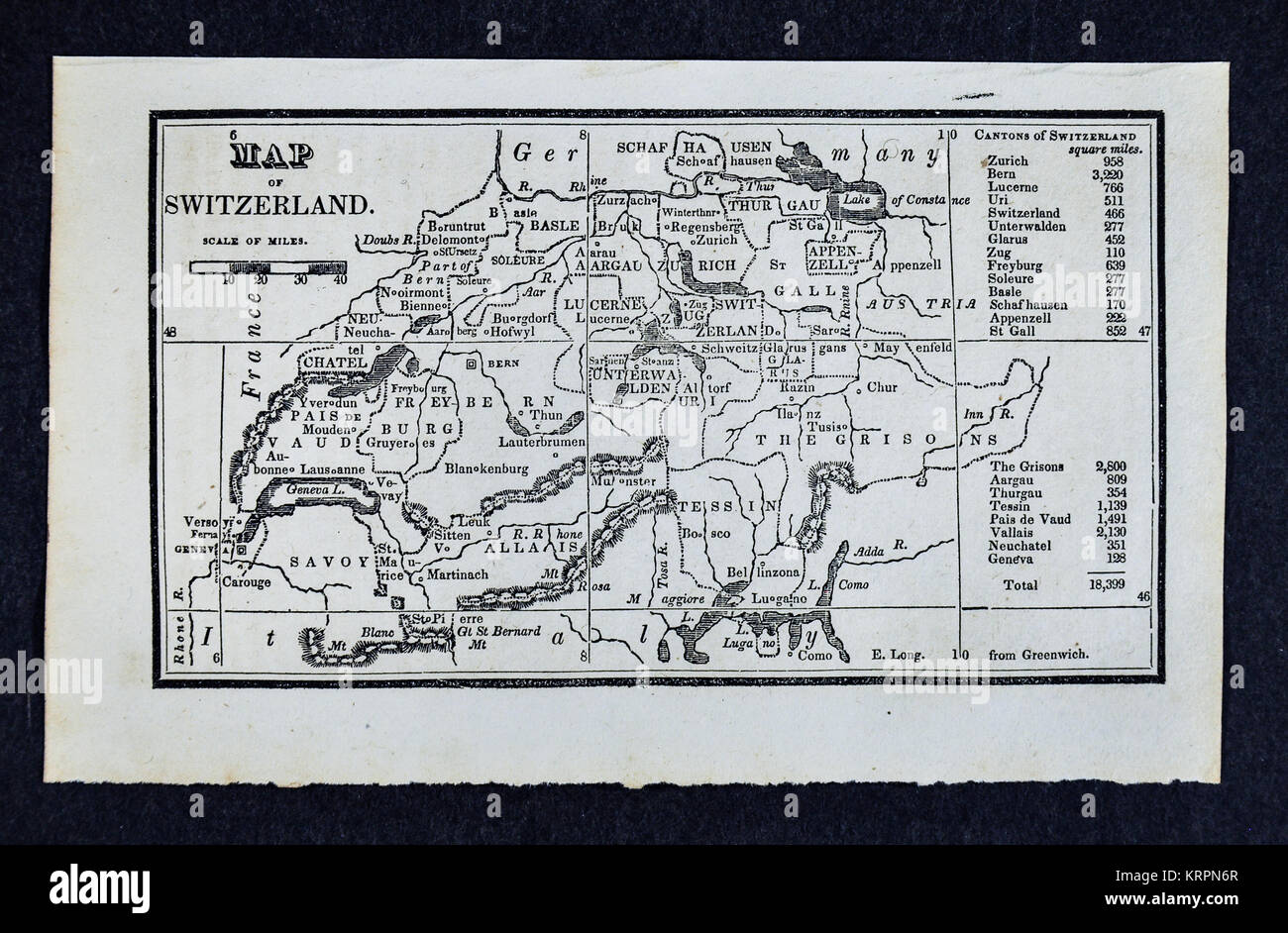 1830 Nathan Hale mappa - Svizzera - Lucerna Ginevra Zurigo Foto Stock 1830 Nathan Hale mappa - Svizzera - Lucerna Ginevra Zurigo Foto Stock