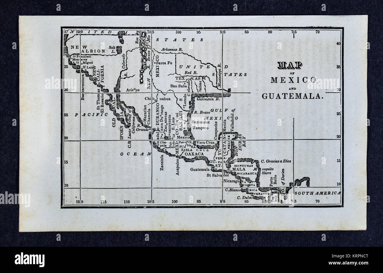 1830 Nathan Hale mappa - Messico - Guatemala Texas America Centrale Foto Stock