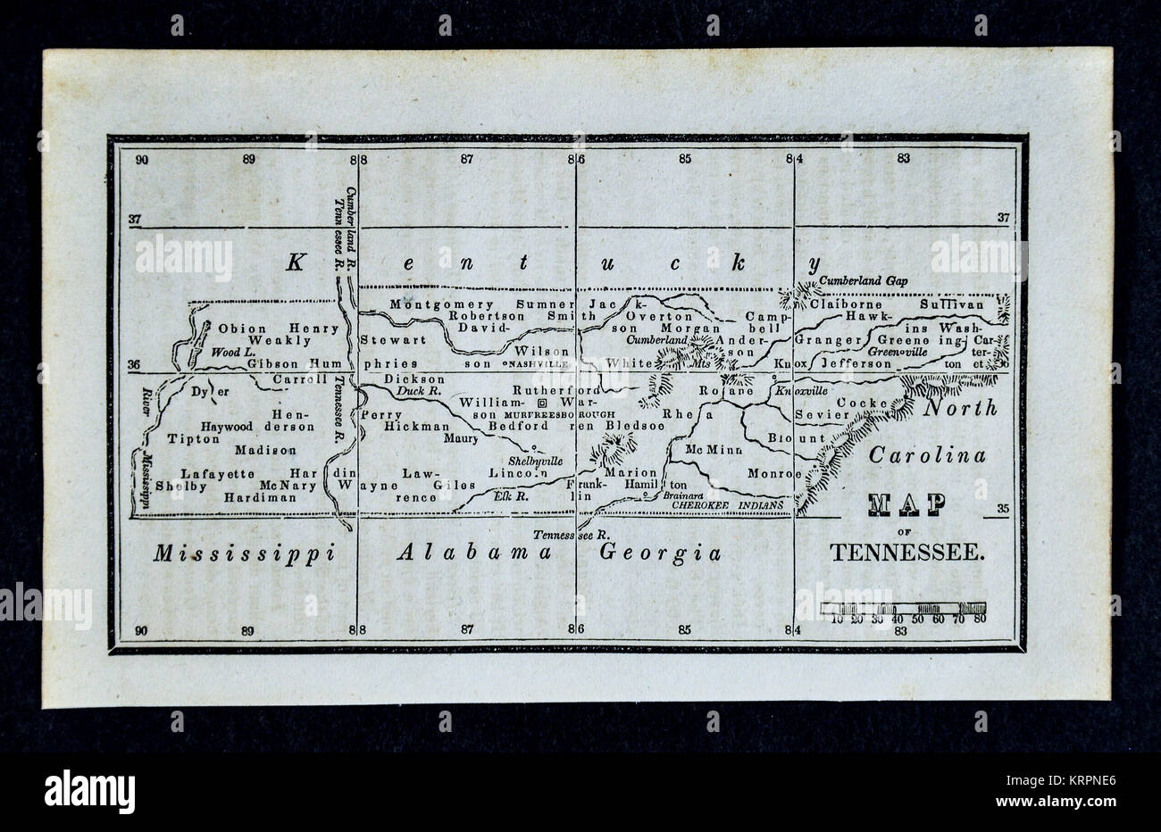 1830 Nathan Hale mappa : Tennessee - Memphis Nashville Knoxville - Stati Uniti Foto Stock
