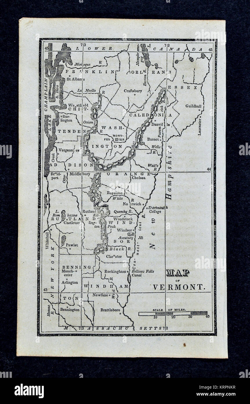 1830 Nathan Hale mappa - Vermont - Montpelier Rockingham Bennington Lake Champlain - Stati Uniti Foto Stock