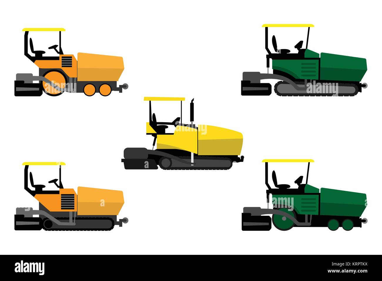 Asfaltatrici impostato su sfondo bianco Illustrazione Vettoriale