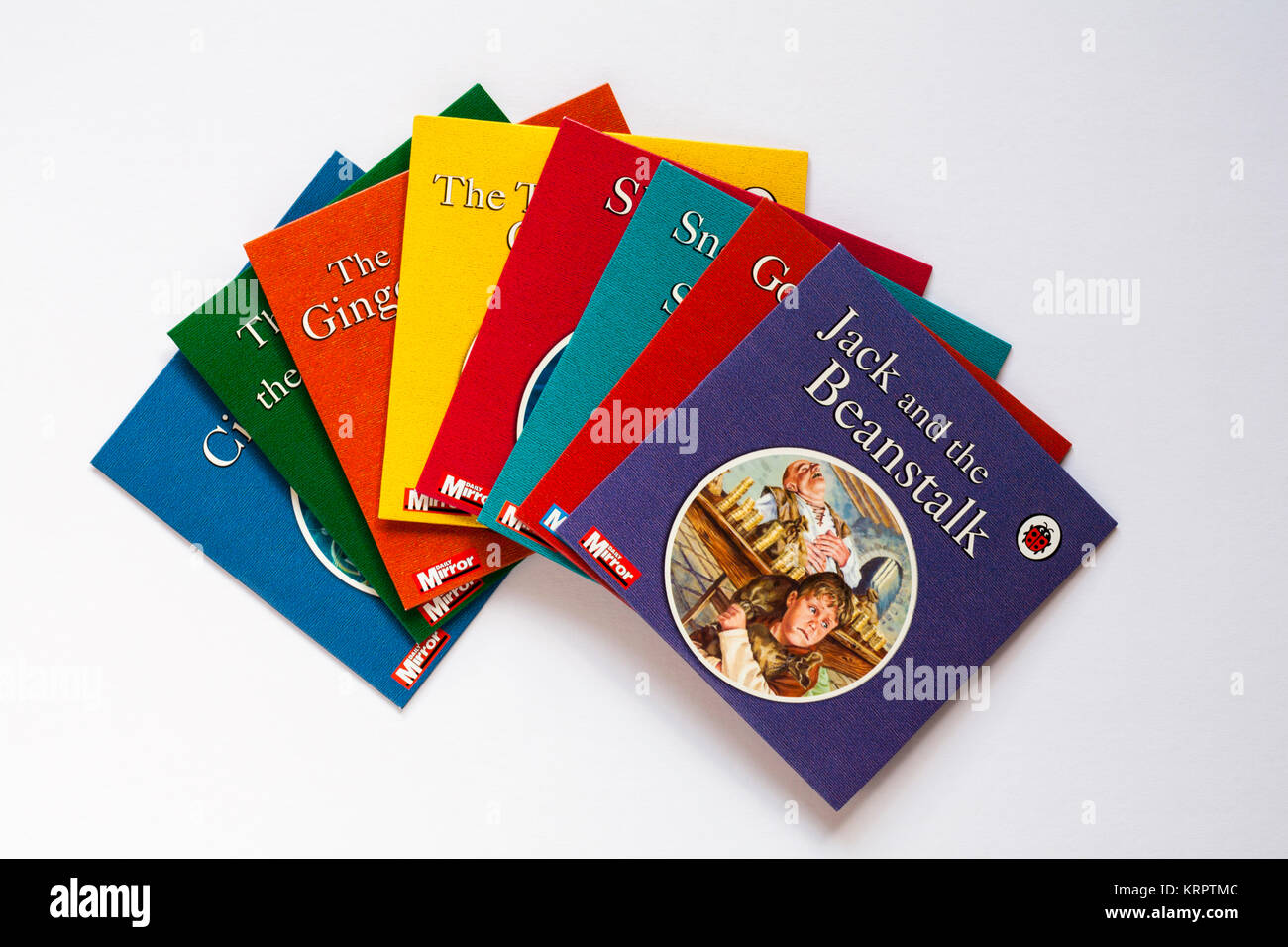 Selezione di Coccinella per bambini con dvd Jack e il disco Beanstalk sulla cima isolata su sfondo bianco Foto Stock