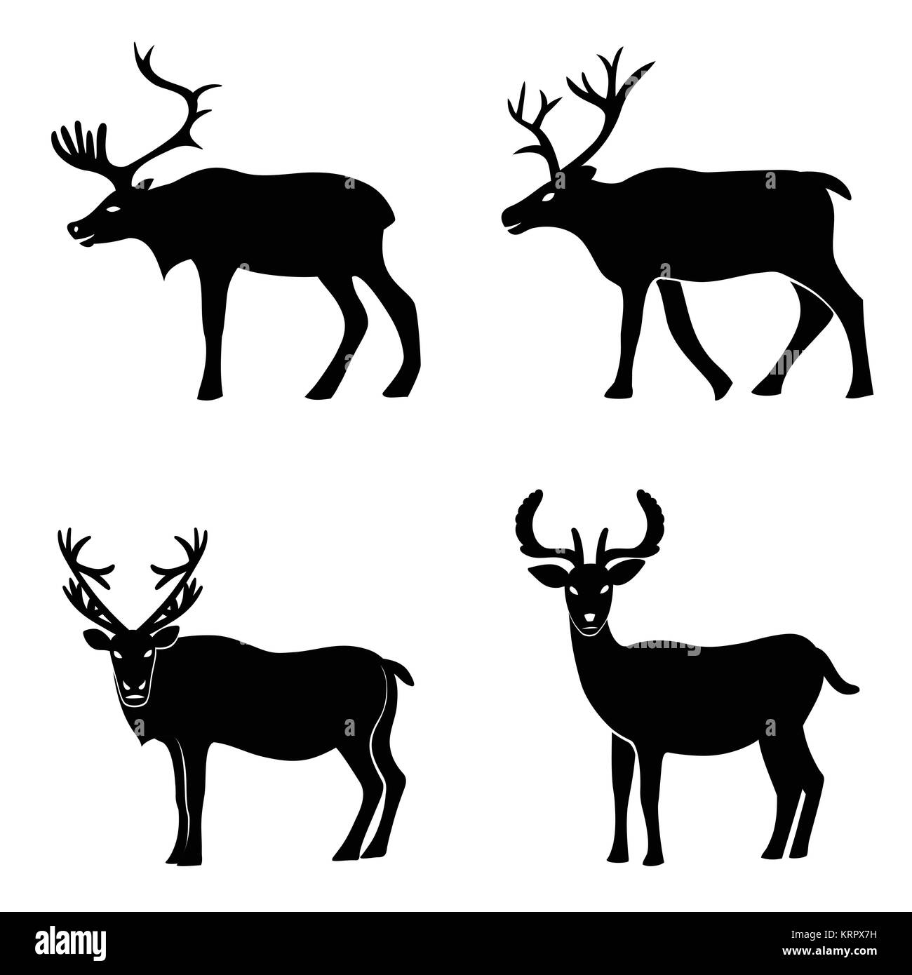 Raccolta di cervo - silhouette vettore isolato su sfondo bianco Illustrazione Vettoriale