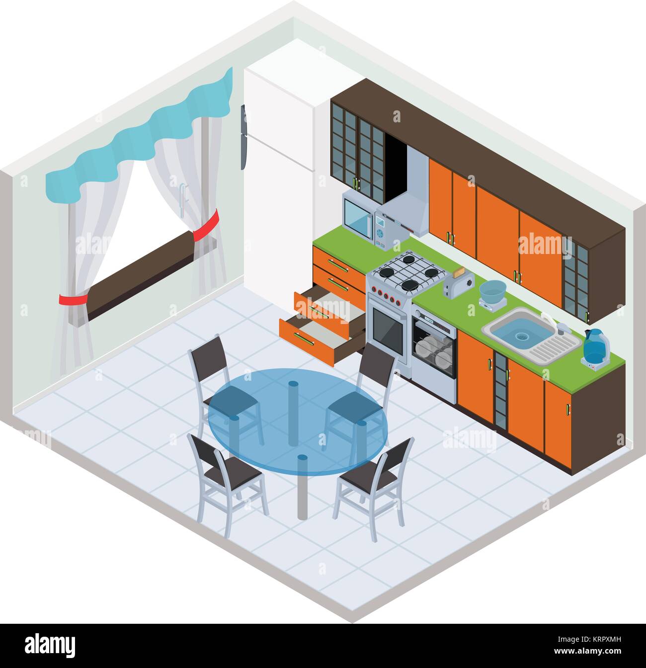 Vettore cucina isometrica interni - 3D illustrazione Illustrazione Vettoriale