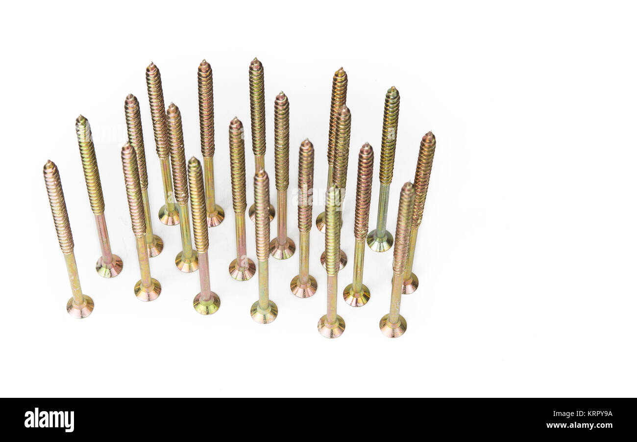 Cerati singolo thread, multiuso di vite per legno a lungo sul bianco Foto Stock