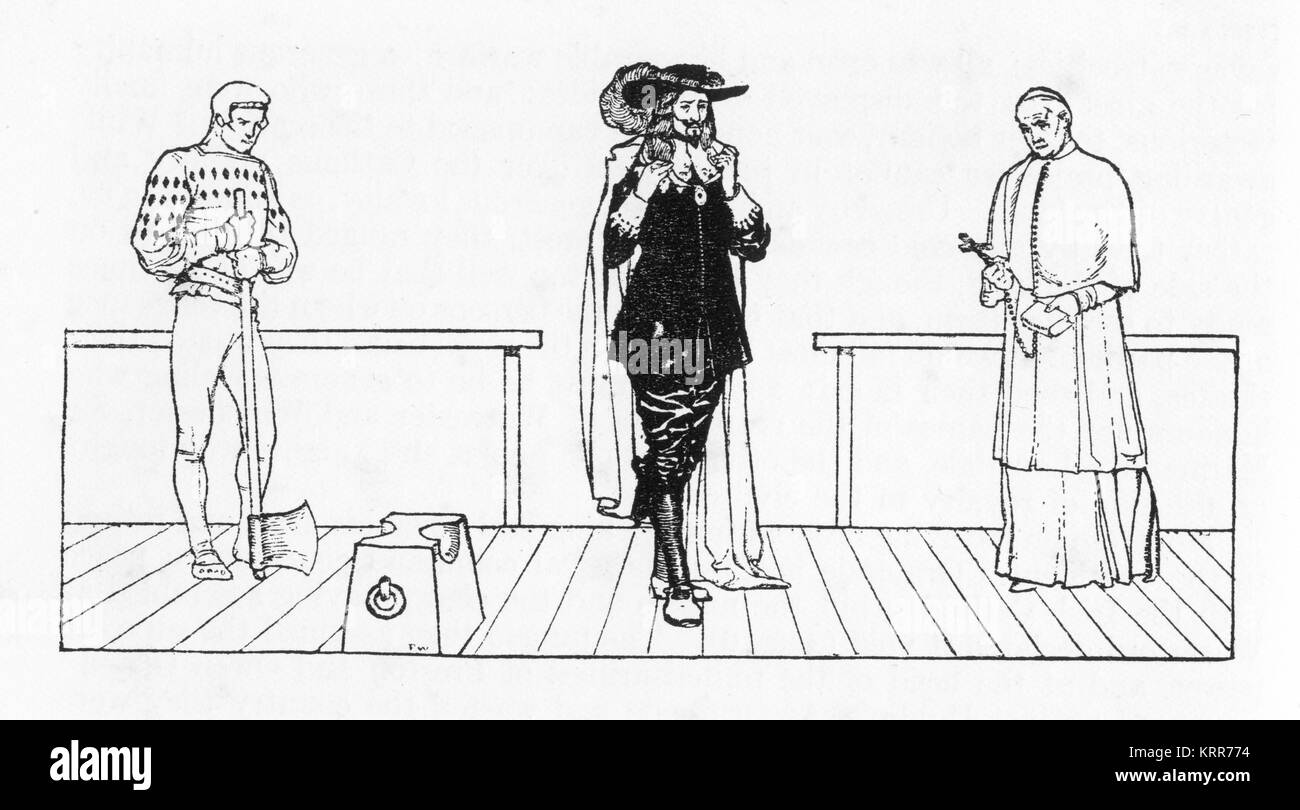 Carlo I di Inghilterra con il suo carnefice e sacerdote. Da un'incisione originale in lo Storico La storia del mondo, 1908 Foto Stock