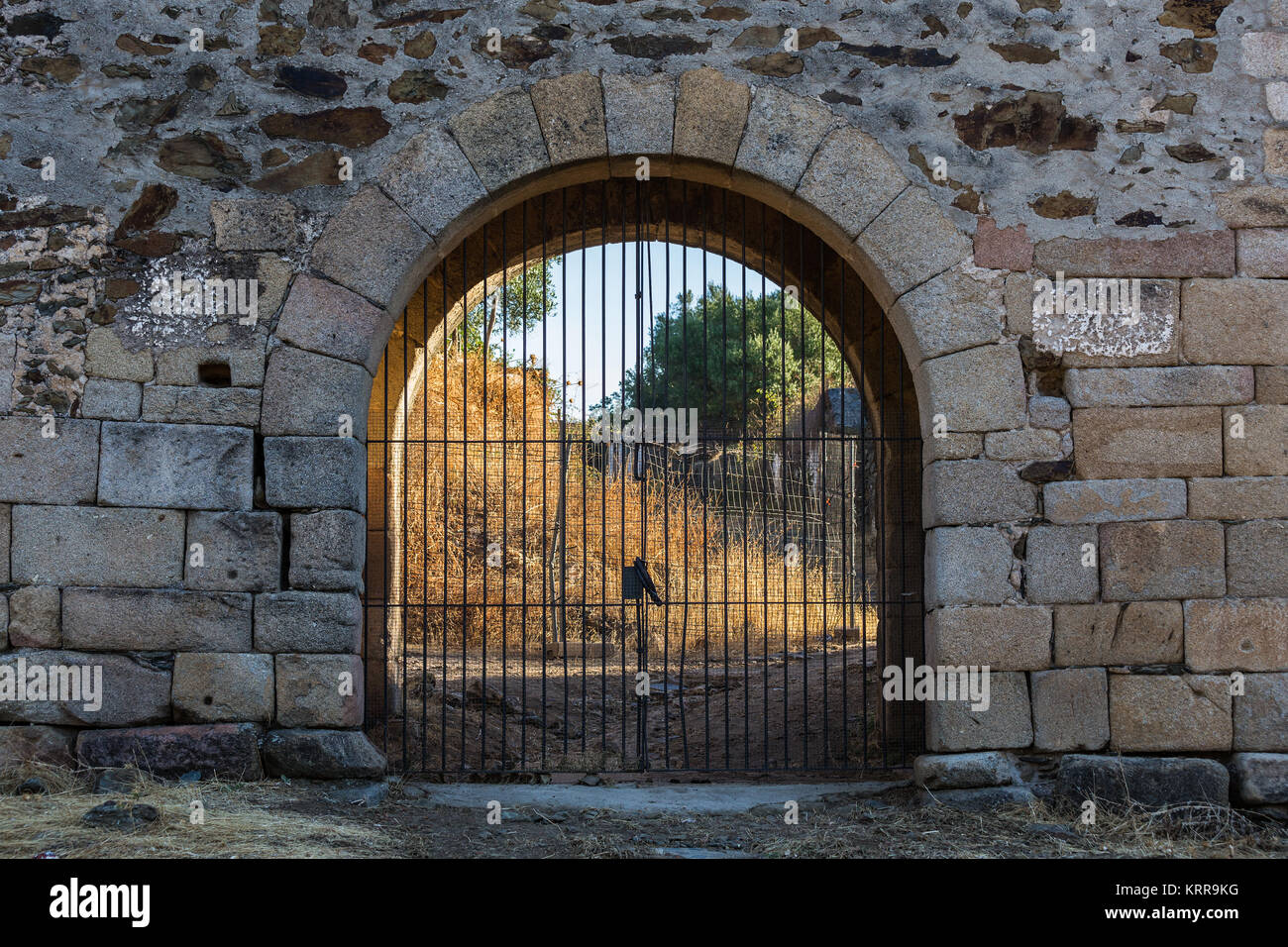 Porta nelle mura medievali di Granadilla. Extremadura. Spagna. Foto Stock