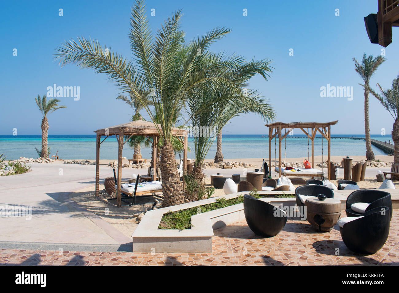 Nizza angolo pranzo a Somabay Breakers hotel beach, Soma Bay, Hurghada, Safaga, Egyot. Foto Stock