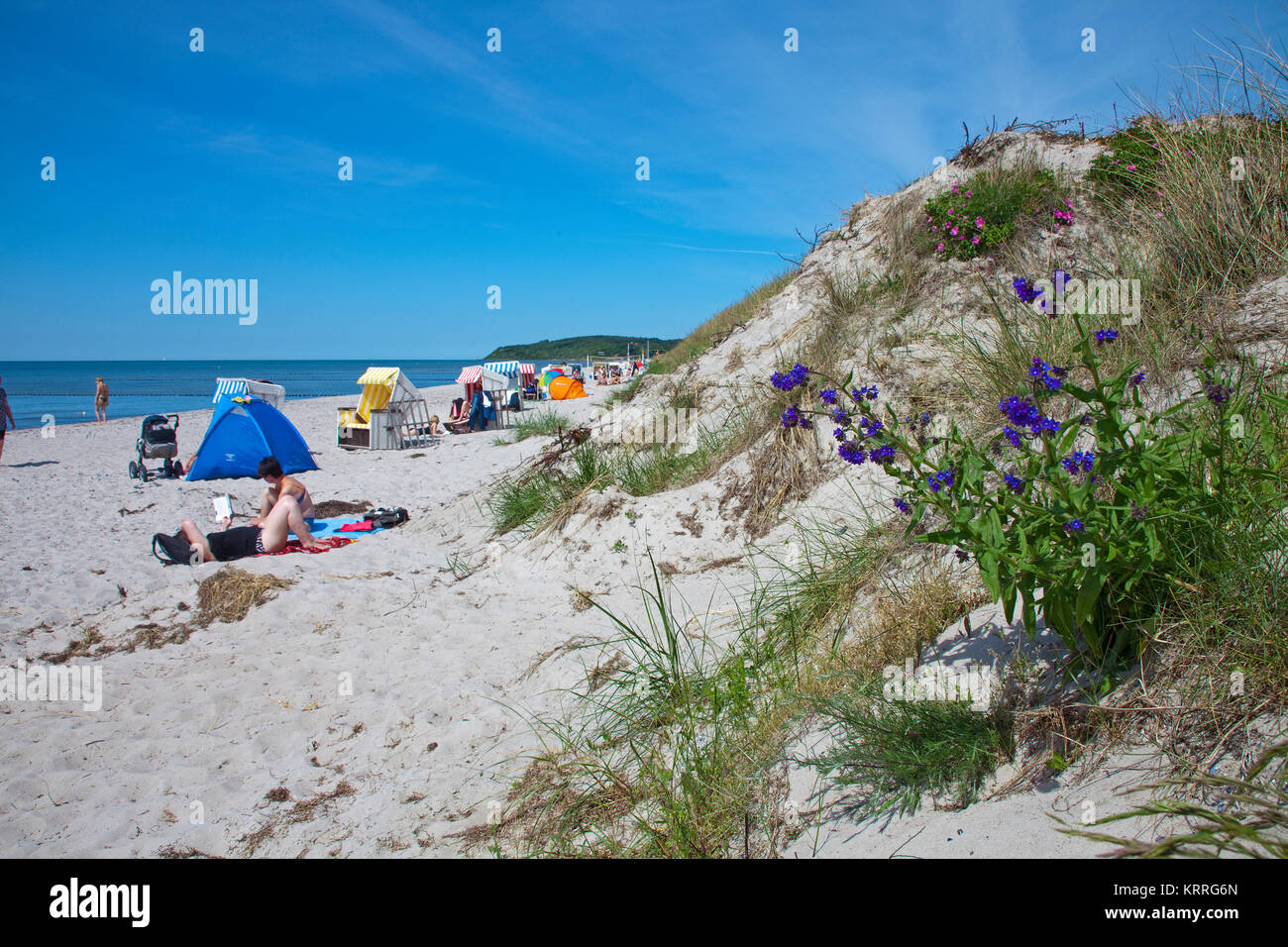 La gente sulla spiaggia di Vitte, isola di Hiddensee, Meclemburgo-Pomerania, Mar Baltico, Germania, Europa Foto Stock