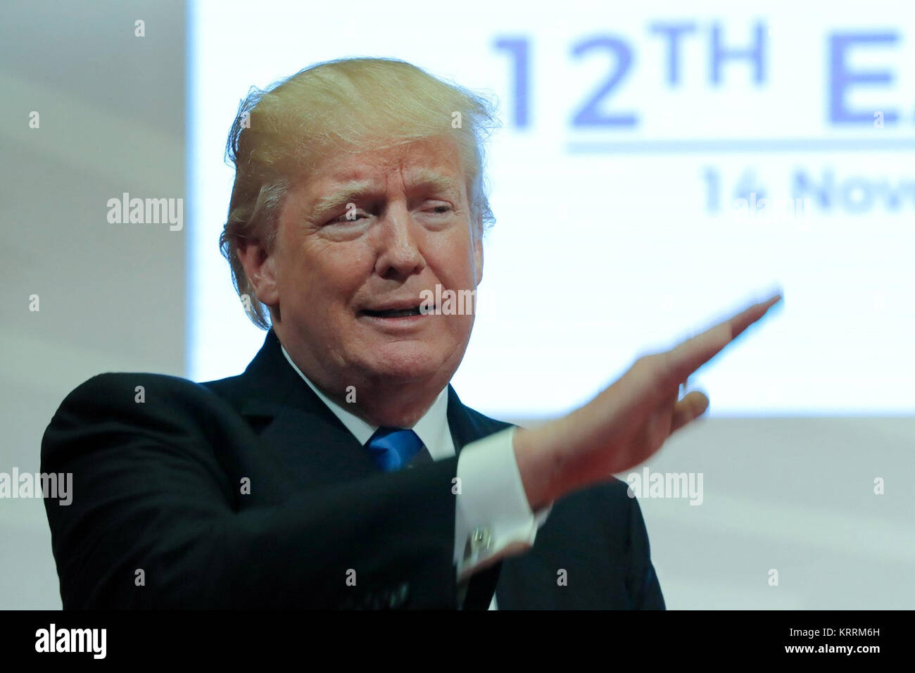 Stati Uniti Presidente Donald Trump parla durante il dodicesimo East Asia Summit al Philippine International Convention Center Novembre 14, 2017 in Pasay City, Filippine. Foto Stock