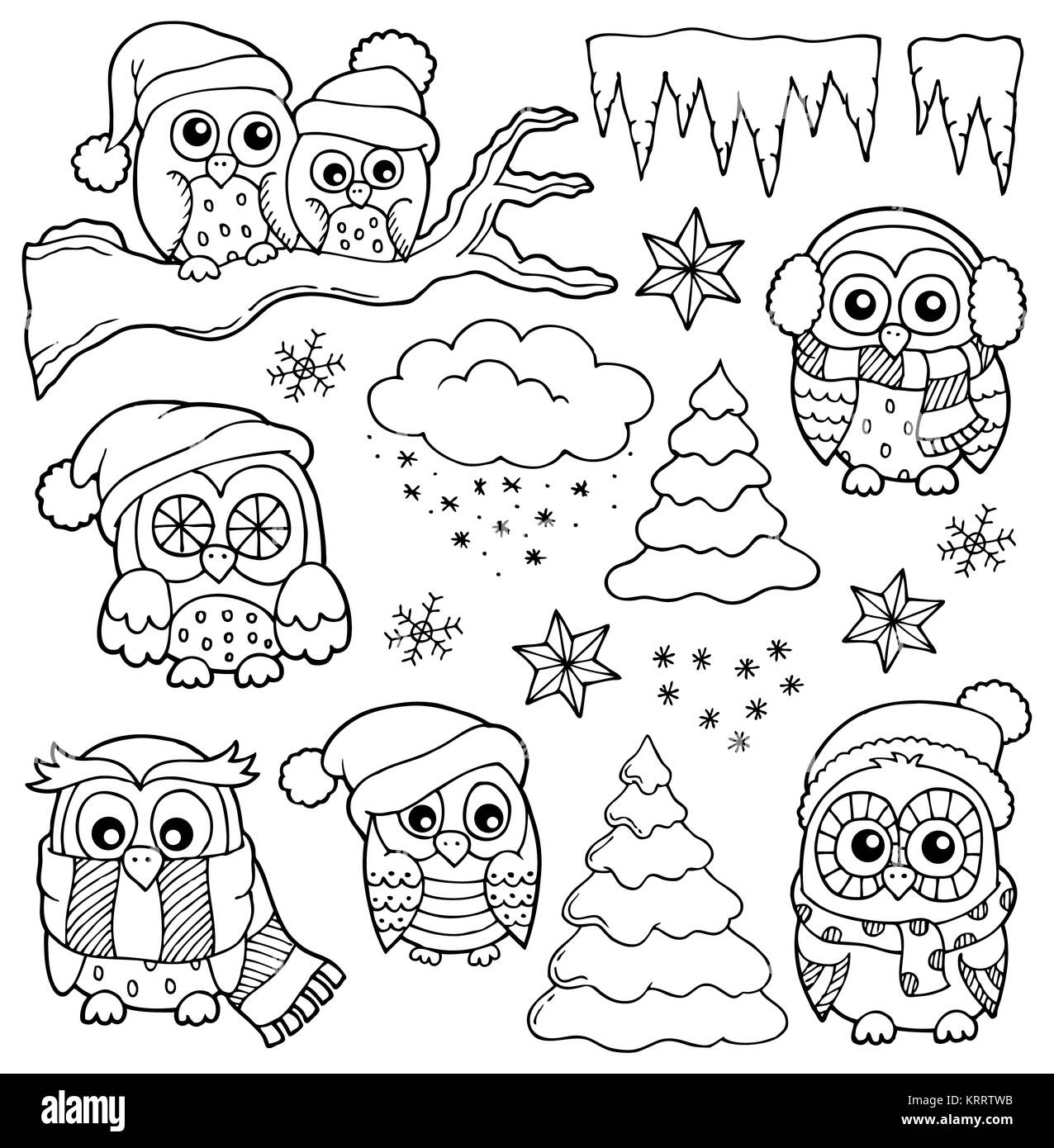 Il gufo inverno disegni tema 1 Foto Stock