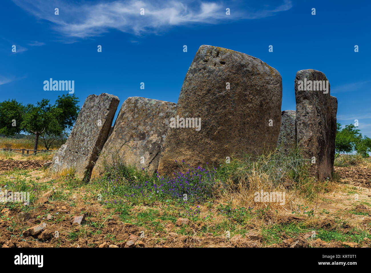 Questo dolmen preistorici si trova accanto a Magacela. Extremadura. Spagna. Foto Stock