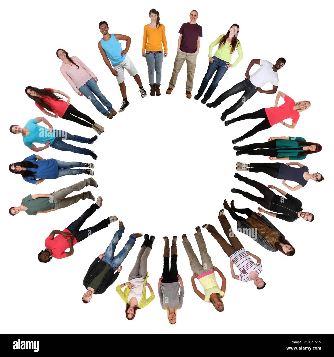 Menschen multikulturell junge Leute persone Gruppe im Kreis freigestellt Foto Stock