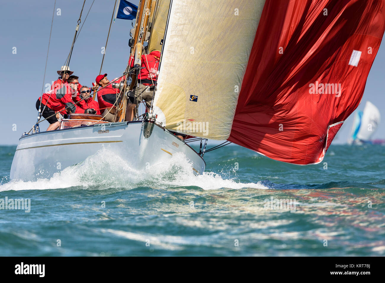 David Murrin's Cetewayo competere a Cowes durante la Panerai British Classic Sailing Week regata. Picture Data: lunedì 10 luglio, 2017. Fotografia di Foto Stock