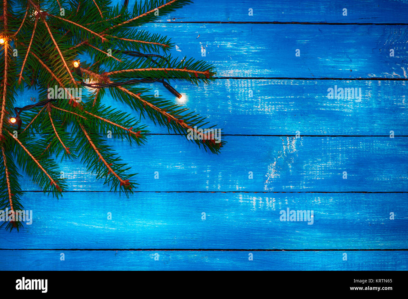 Il ramo mangiato con elettrico garland nell'angolo, spazio vuoto Foto Stock