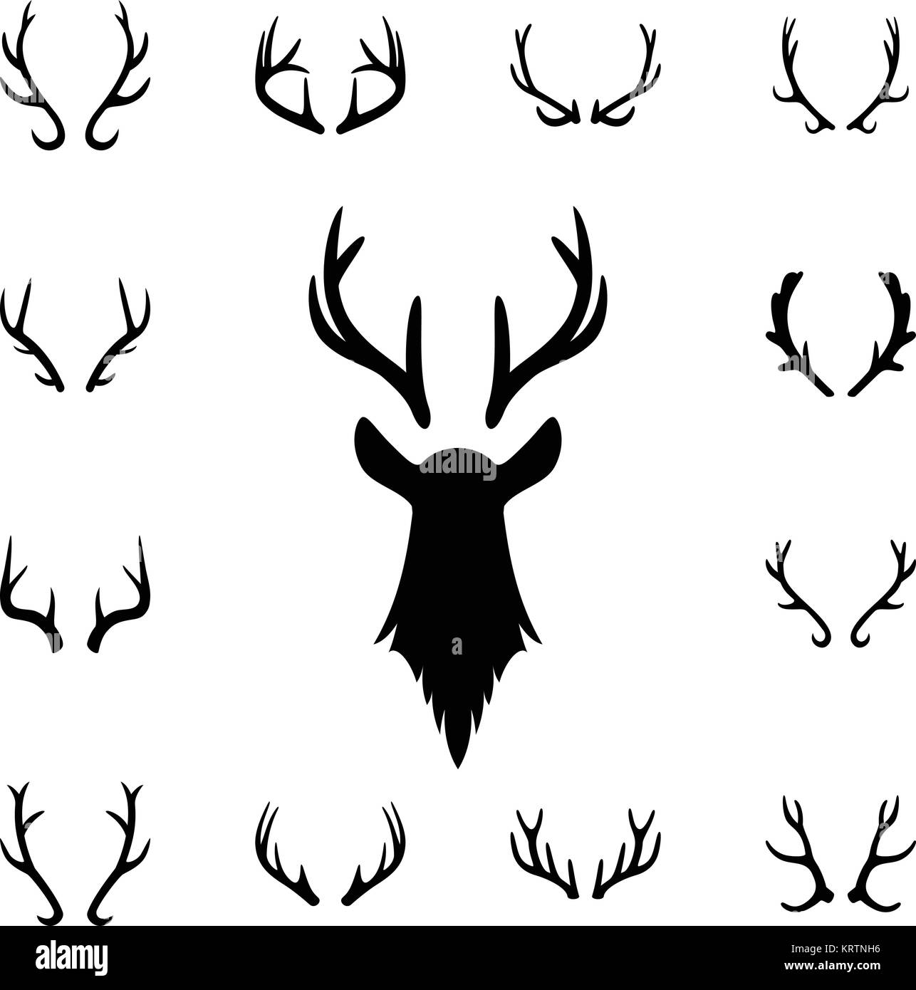 Deer s di testa e palchi set. Gli elementi di design di cervi. EPS vettoriali8 illustrazione. Illustrazione Vettoriale