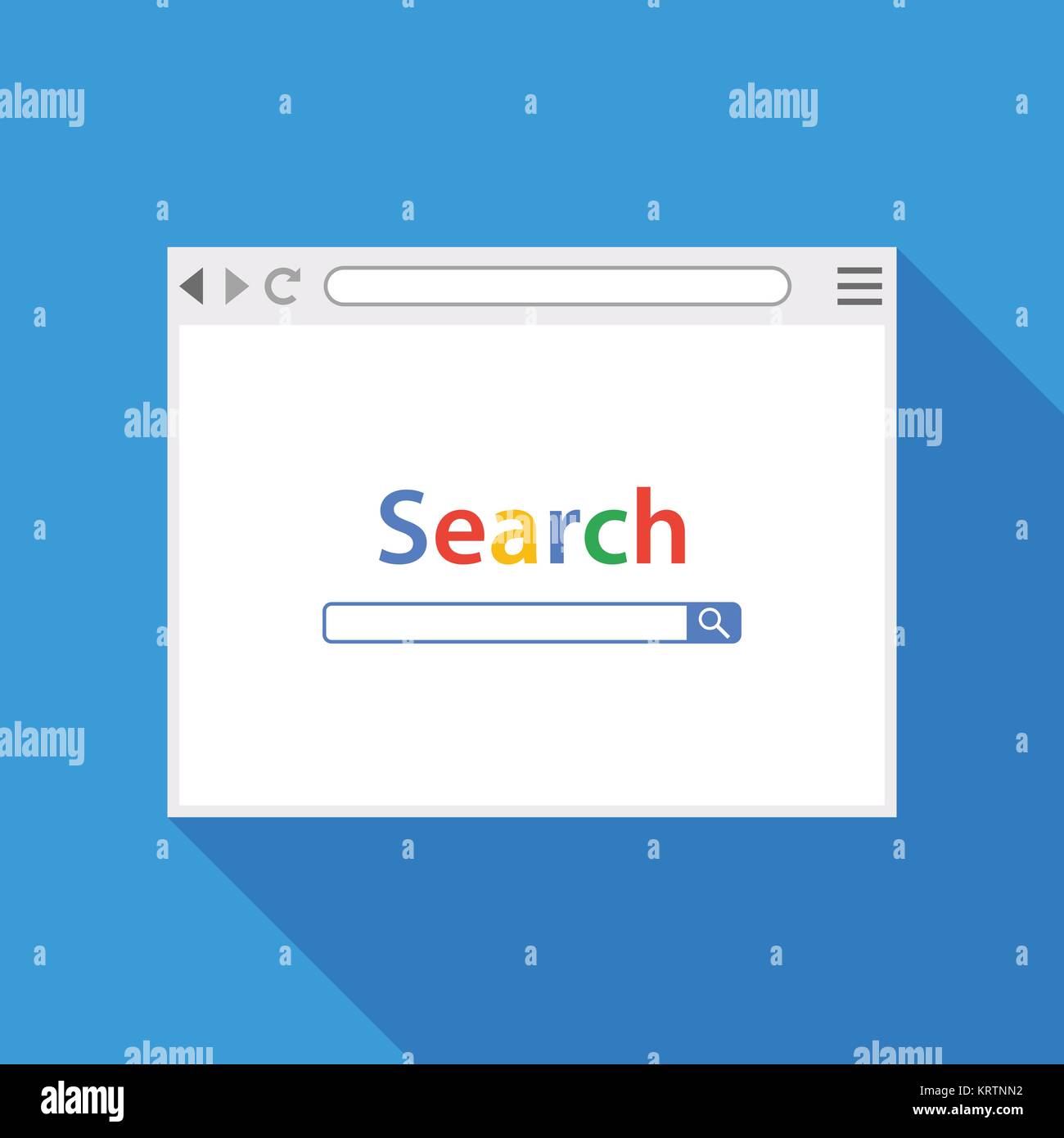 Finestra del browser illustrazione vettoriale. In stile appartamento con lunga ombra. Concetto di finestra del browser di internet. Vettore stile piatto con lunga ombra. Illustrazione Vettoriale