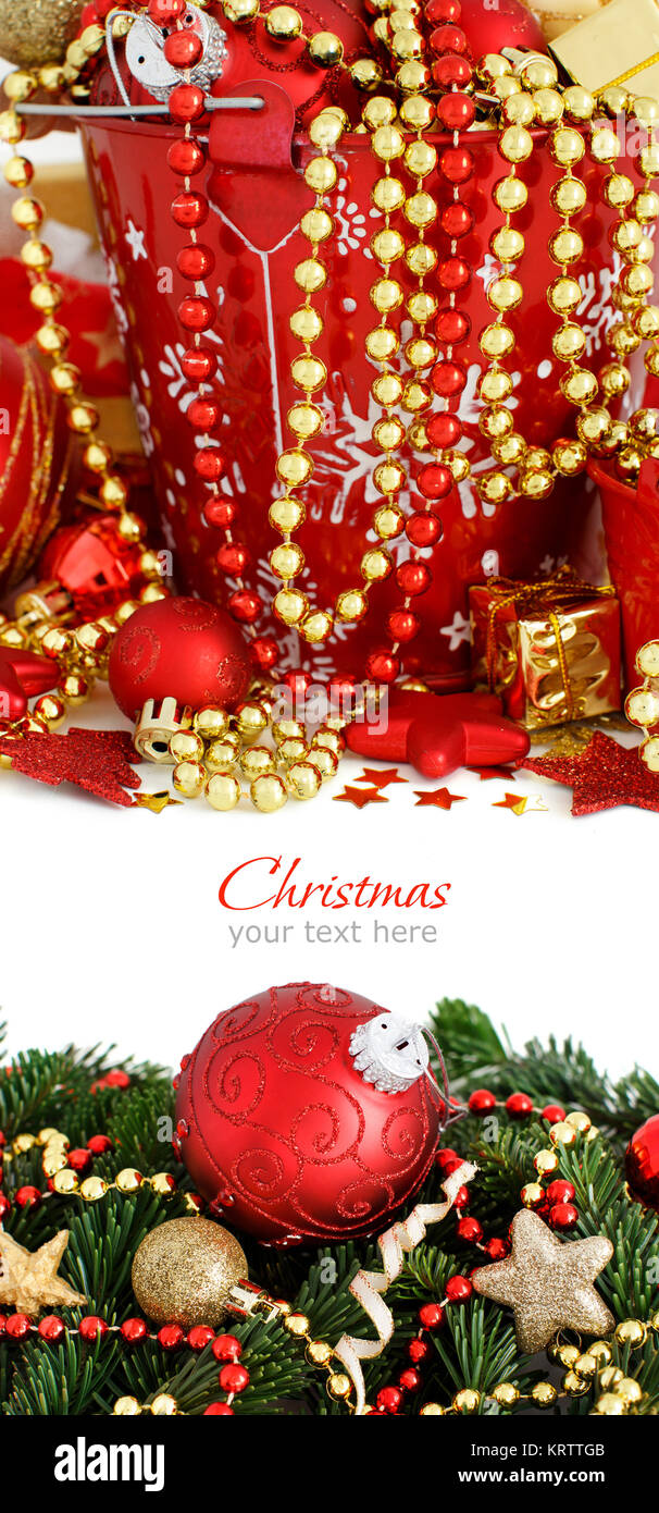 Rosso e golden festive decorazioni di Natale Foto Stock