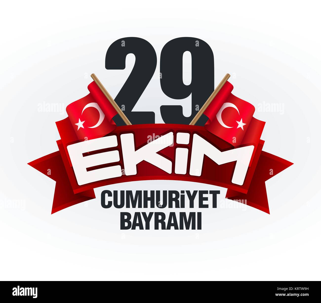 29 Ekim Cumhuriyet Bayrami Tebrik Karti - Ottobre 29 il giorno della Repubblica di Turchia. Biglietto di auguri concetto su sfondo bianco. Illustrazione Vettoriale