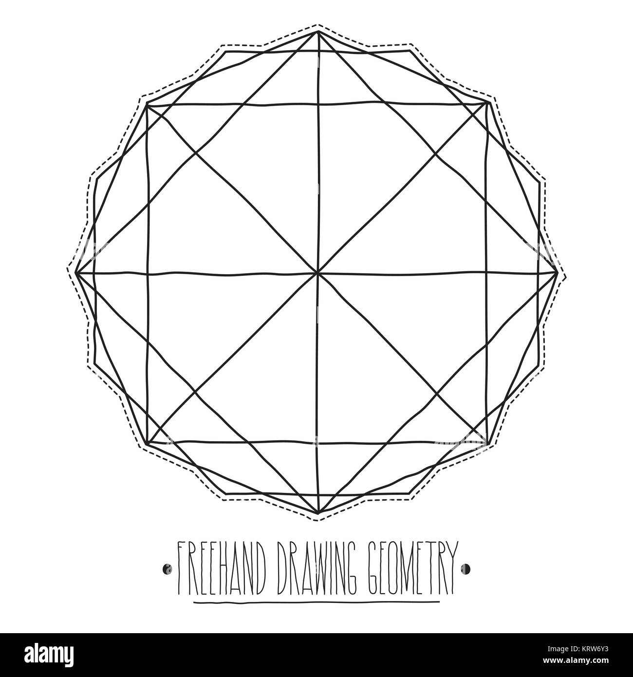 Nucleo cavo di figure geometriche ed elementi con linee, triangoli Foto Stock
