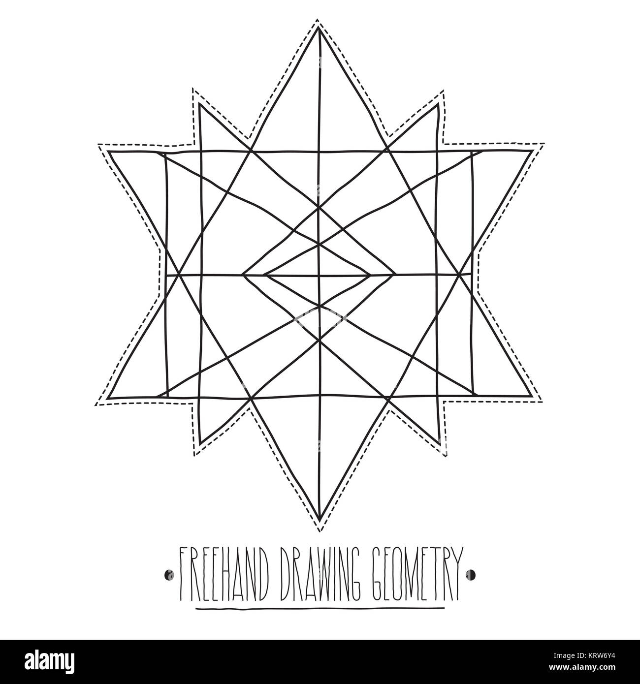 Nucleo cavo di figure geometriche ed elementi con linee, polyhedro Foto Stock