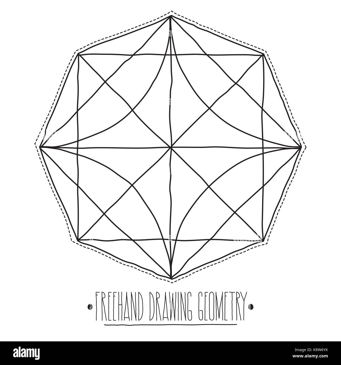 Nucleo cavo di figure geometriche ed elementi con linee poliedro Foto Stock