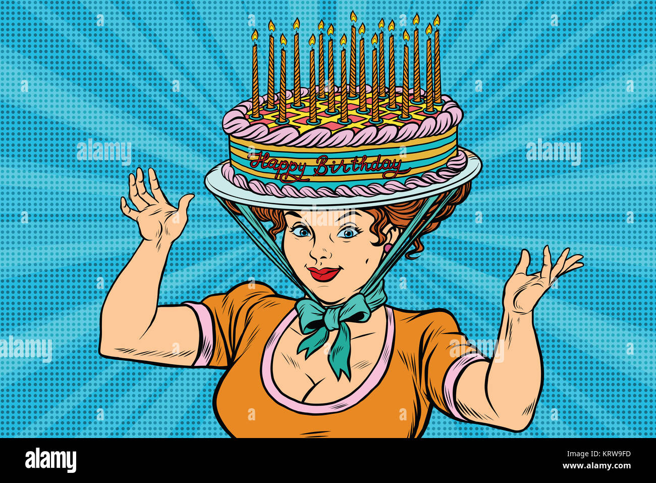 Buon compleanno, donna retrò e la torta hat Foto stock - Alamy