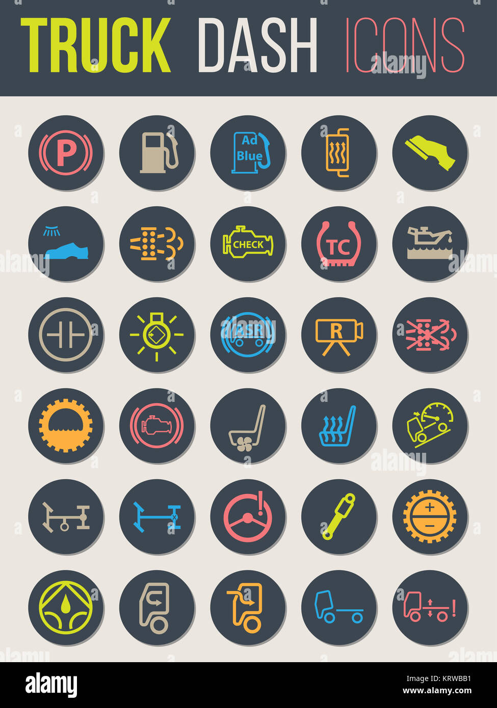 Carrello dashboard icon set Foto Stock