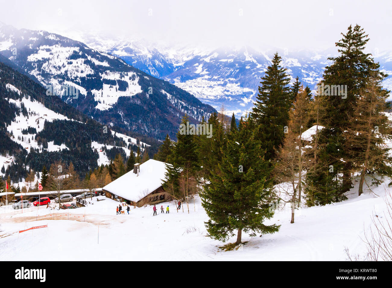 Paesaggio invernale in Svizzera,Villars-sur-Ollon. Foto Stock