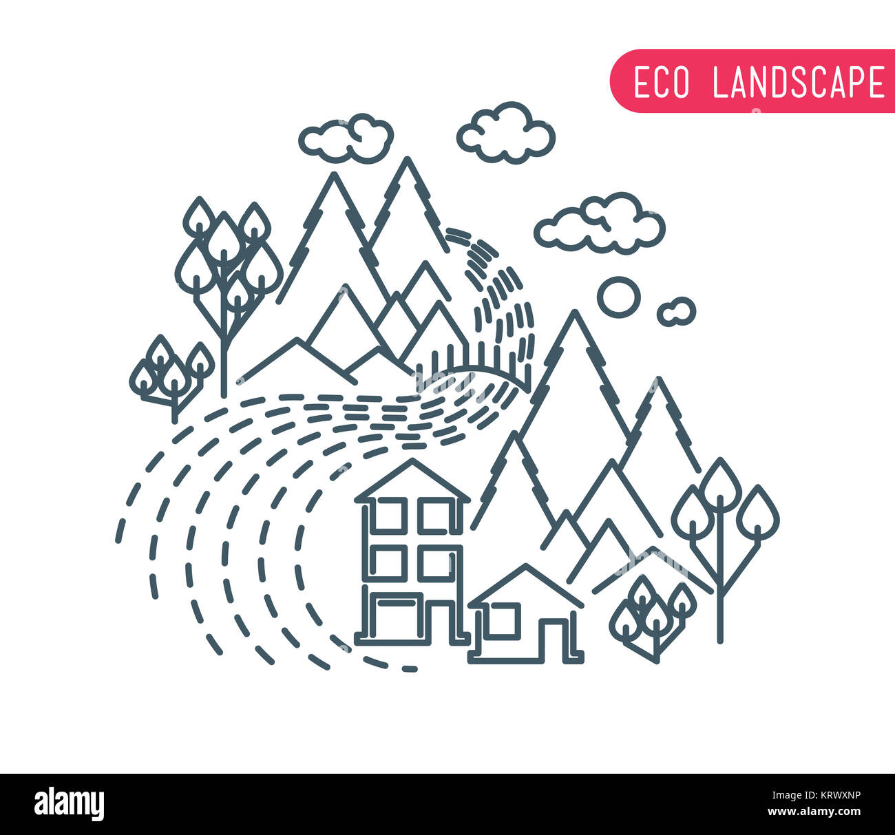 Linea sottile piatto paesaggio eco design, rurale di fondo Foto Stock