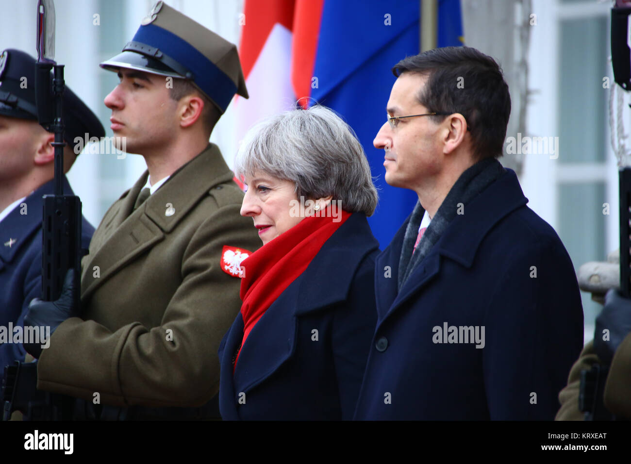 Varsavia, Polonia. Xxi Dec, 2017. Polonia - Varsavia, 21 Dicembre 2017: Regno Unito il Primo Ministro Theresa Maggio è arrivato per la visita ufficiale al designato Primo Ministro polacco Mateusz Morawiecki a Varsavia. Credito: Jake Ratz/Alamy Live News Foto Stock