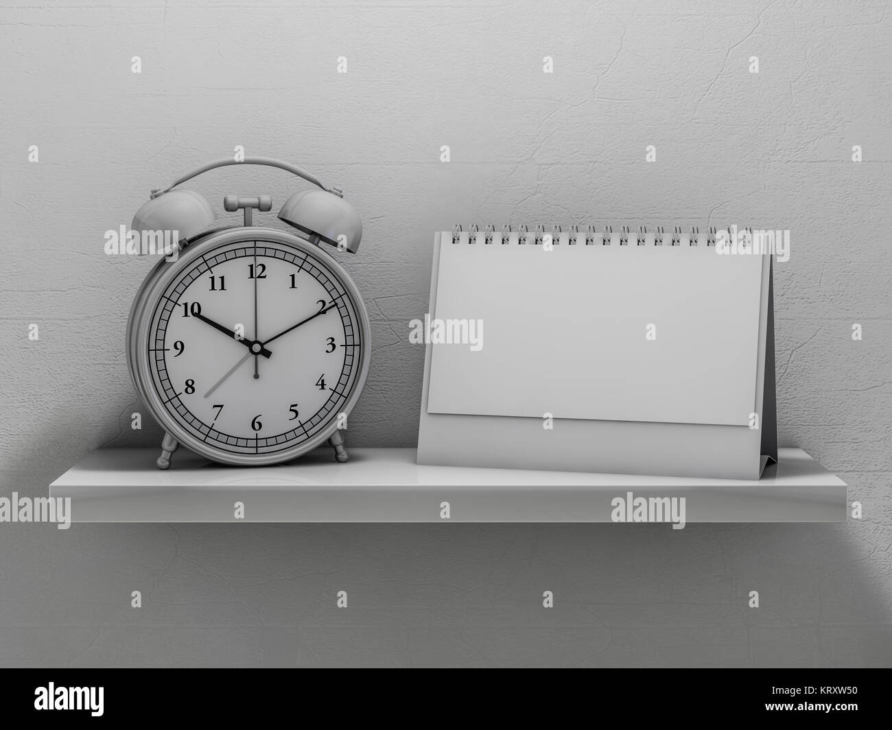 Calendario vuoto sul ripiano. Il rendering 3D Foto Stock