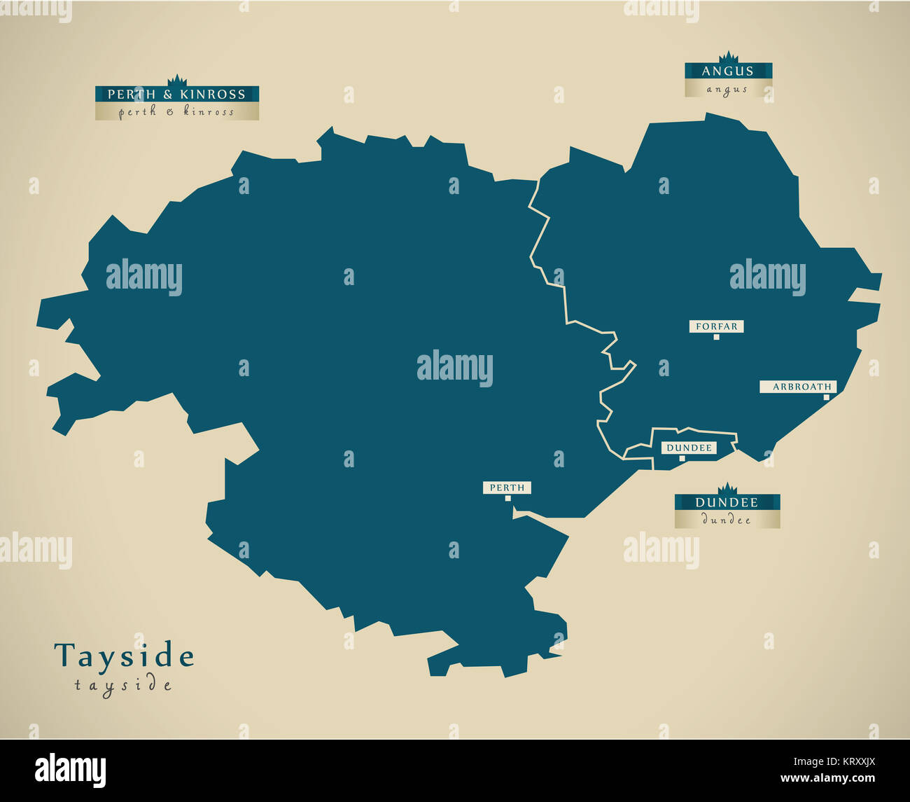 Moderno - Mappa TAYSIDE REGNO UNITO Scozia illustrazione Foto Stock