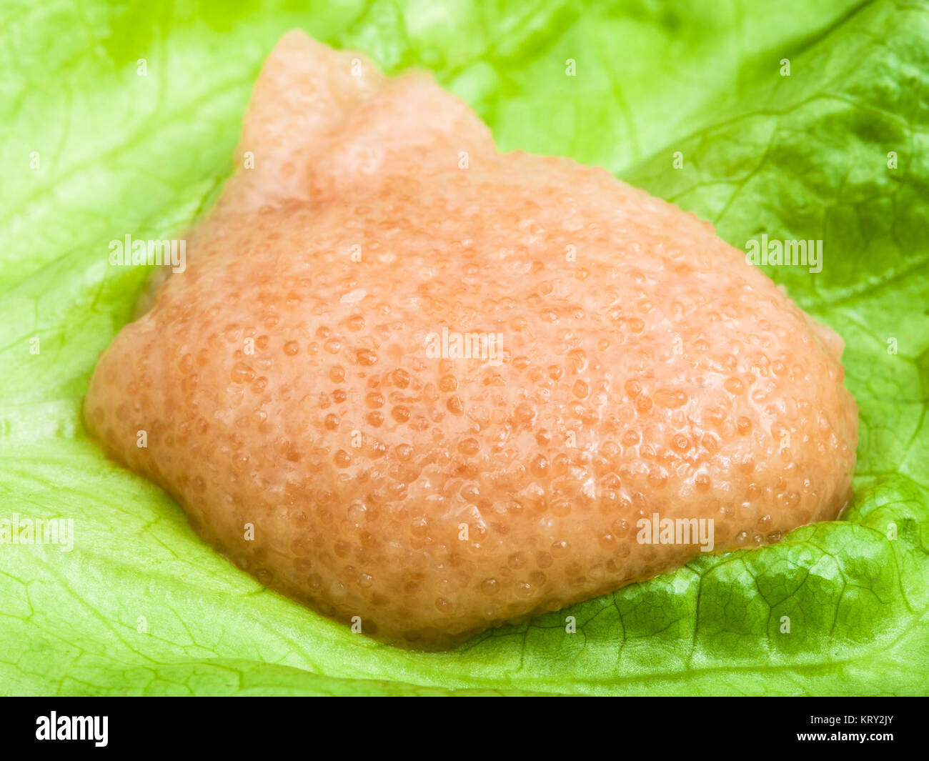Il caviale salato di pesce persico su foglia verde Foto Stock