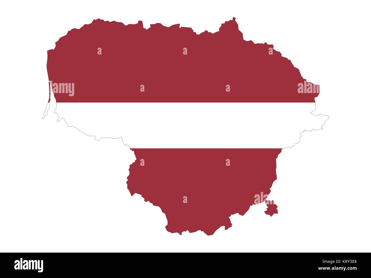Chiudere fino sulla Lituania mappa su sfondo bianco,senza ombre Foto Stock