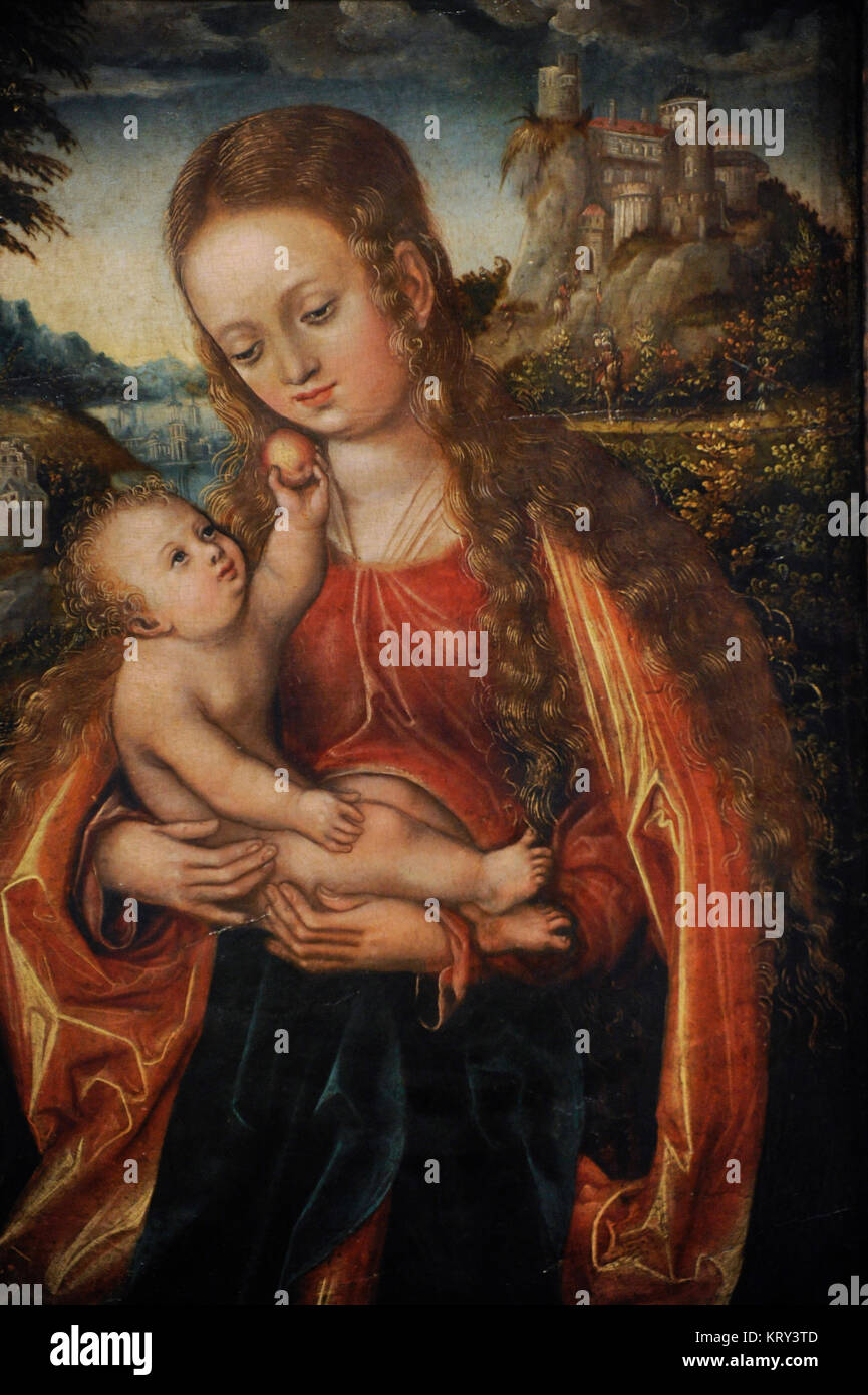 Officina di Lucas Cranach il Vecchio (XVI secolo). La Vergine e il Bambino, ca.1517. Galleria Nazionale. Oslo. La Norvegia. Foto Stock