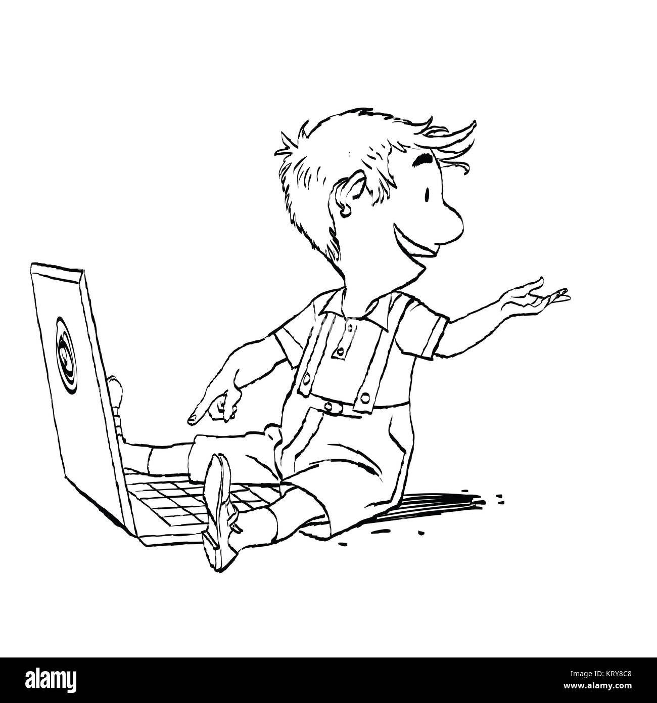 Il ragazzo si siede con il suo computer portatile Foto Stock Il ragazzo si siede con il suo computer portatile Foto Stock