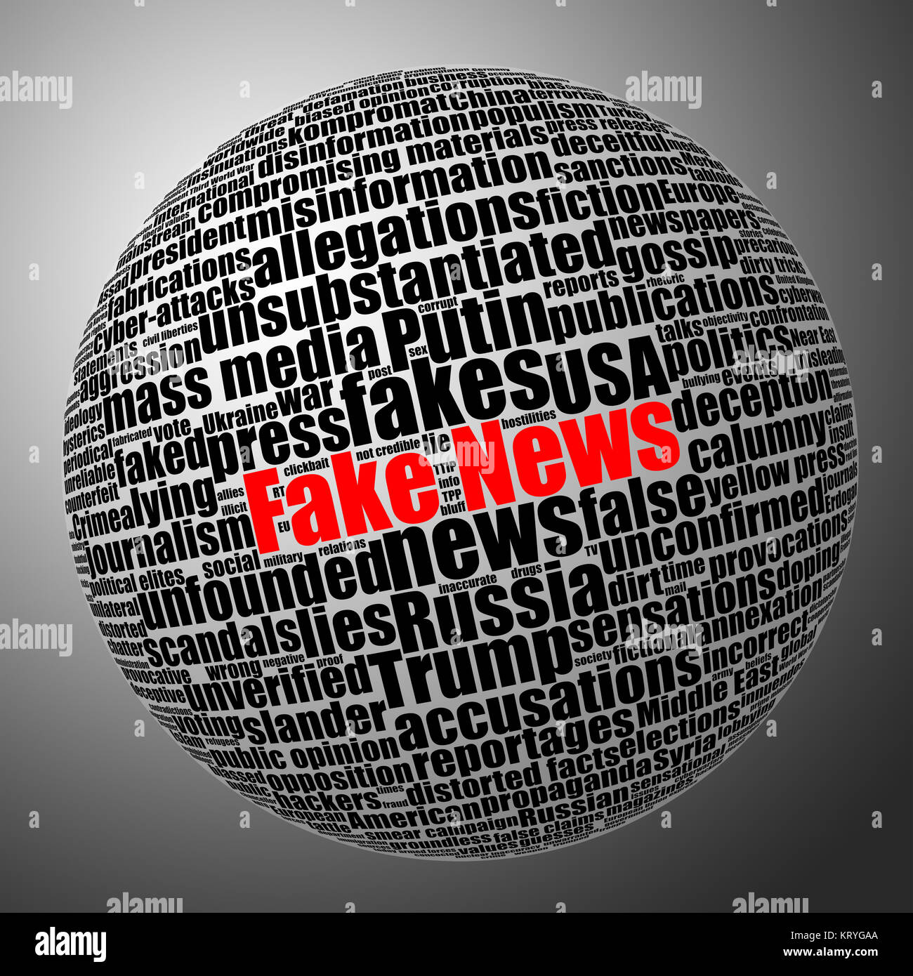 Fake news sfera tag cloud Foto Stock