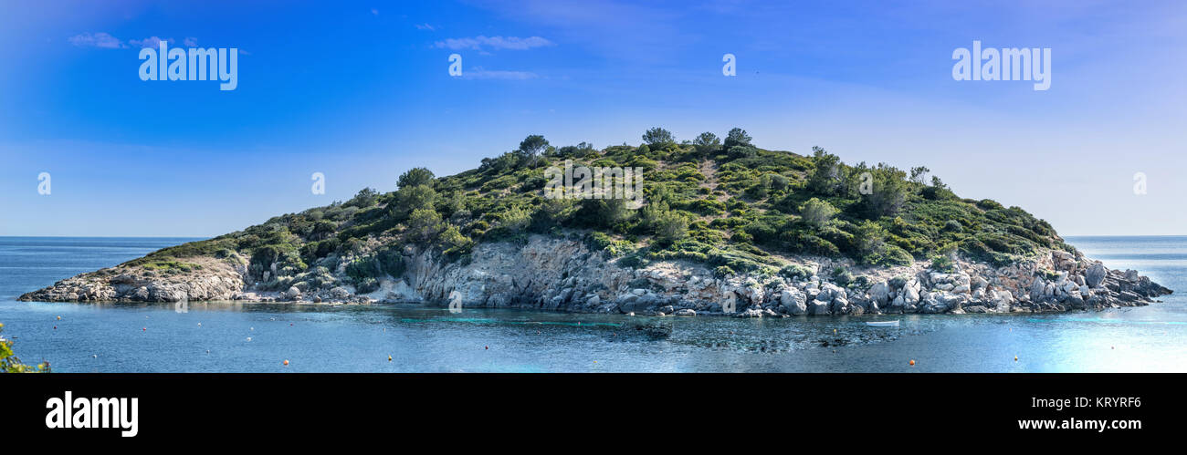 Le viste panoramiche e l'isola di es pantaleu prima di Sant Elm Foto Stock