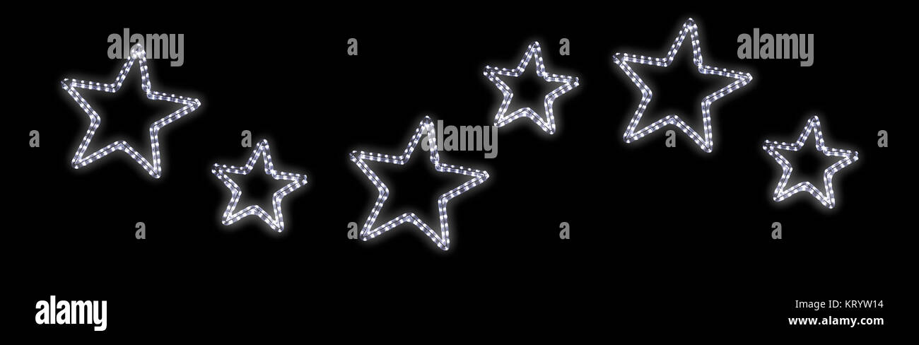 Sei LED bianco stile luce di stelle contro uno sfondo nero. Foto Stock