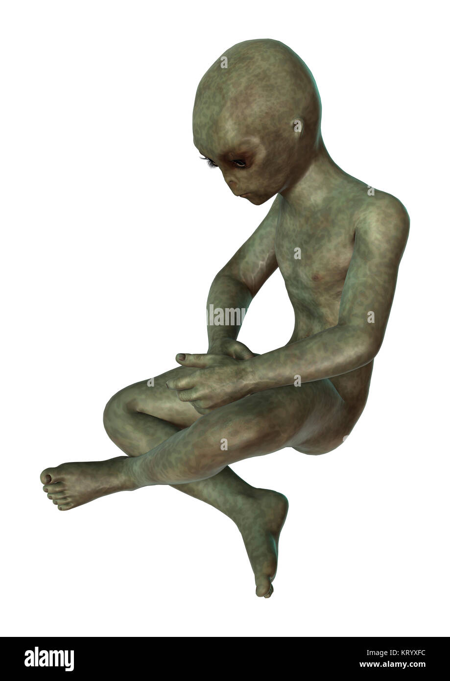 3D Rendering Alien Verde su bianco Foto Stock