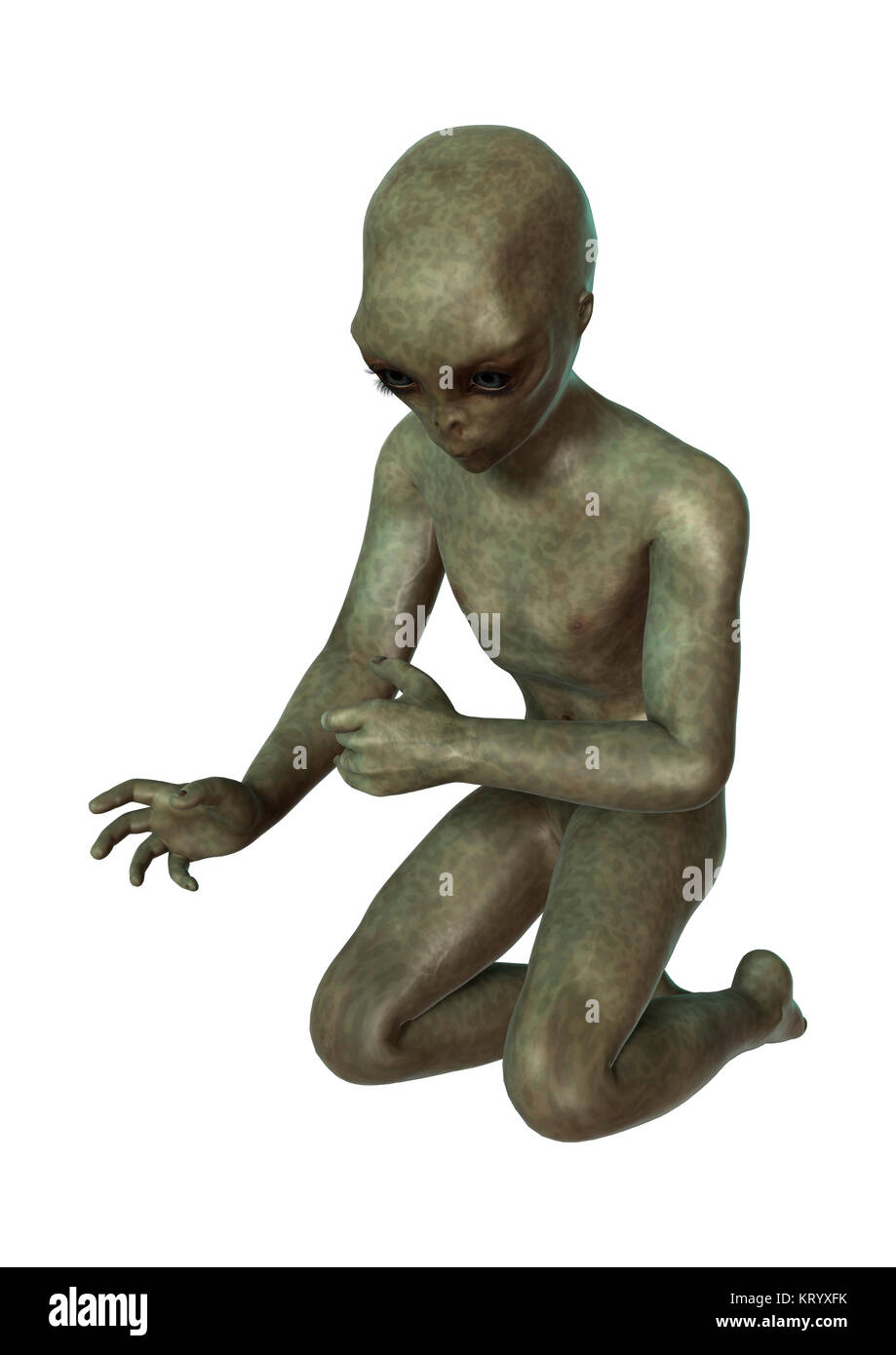3D Rendering Alien Verde su bianco Foto Stock